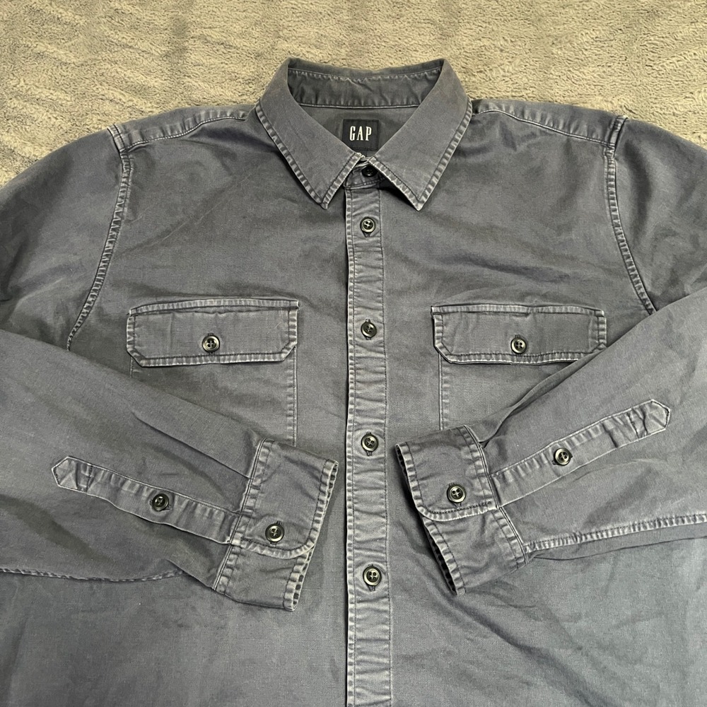GAP Mens XL Navy Blue Cotton Spandex Button‎ Up Workwear Utility Shirt AN250